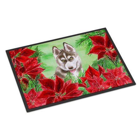 Carolines Treasures Siberian Husky Grey Poinsettas Indoor or Outdoor Mat, 24 x 36 in. CK1344JMAT